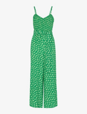 Whistles Daisy Floral-print Crepe Jumpsuit In Green/multi