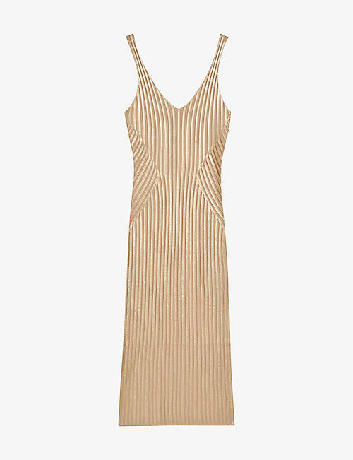 TED BAKER: Gerty foil-print ribbed knitted bodycon midi dress