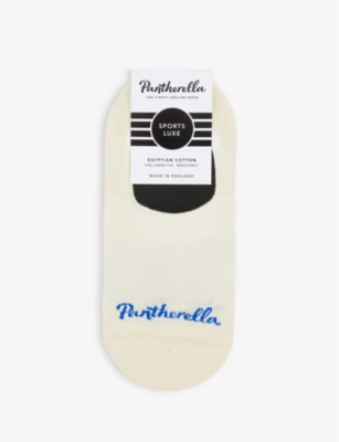 Shop Pantherella Logo Cotton-blend Invisible Socks In Cream