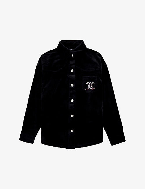JUICY COUTURE: Logo-embellished relaxed-fit velour stretch-woven shirt 5-16 years
