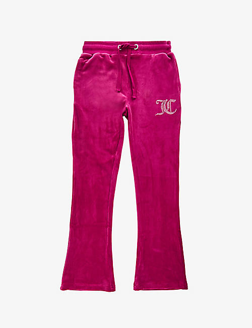 JUICY COUTURE: Diamante-embellished flared velour jogging bottoms 3-16 years
