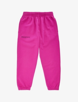 Pangaia Girls Foxglove Pink Kids 365 Text-print Organic Cotton-jersey Jogging Bottoms 3-12 Years