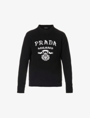 PRADA - Logo-knitted relaxed-fit cotton jumper | Selfridges.com