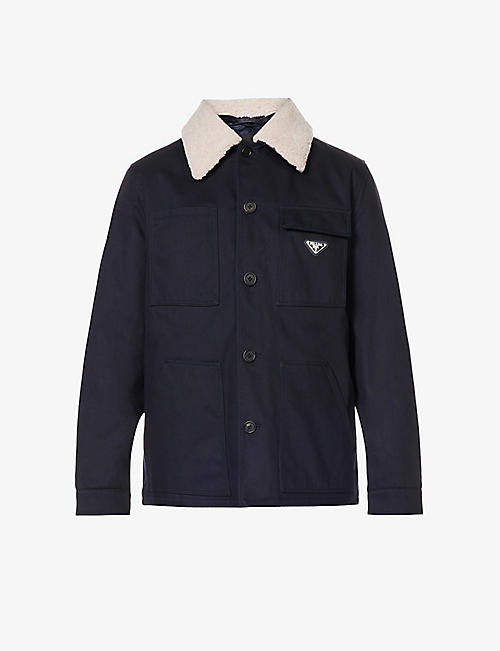 PRADA: Shearling-collar relaxed-fit cotton jacket