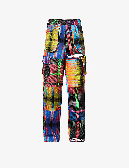 AGR: Abstract-print wide-leg high-rise cotton-twill trousers