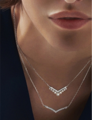 CHAUMET: Joséphine Aigrette 18ct white-gold, 0.23ct brilliant-cut diamond and 1.35ct Akoya pearl pendant necklace
