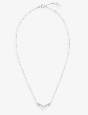 CHAUMET: Joséphine Aigrette 18ct white-gold, 0.23ct brilliant-cut diamond and 1.35ct Akoya pearl pendant necklace