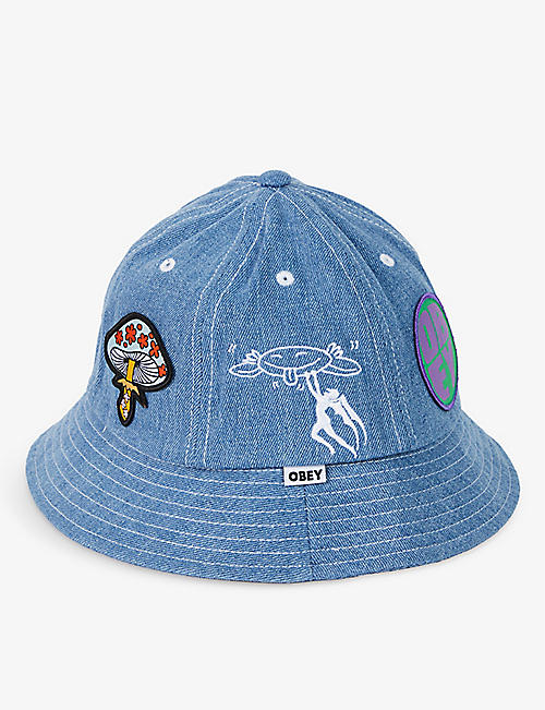 OBEY: Shook graphic-embroidered denim bucket hat