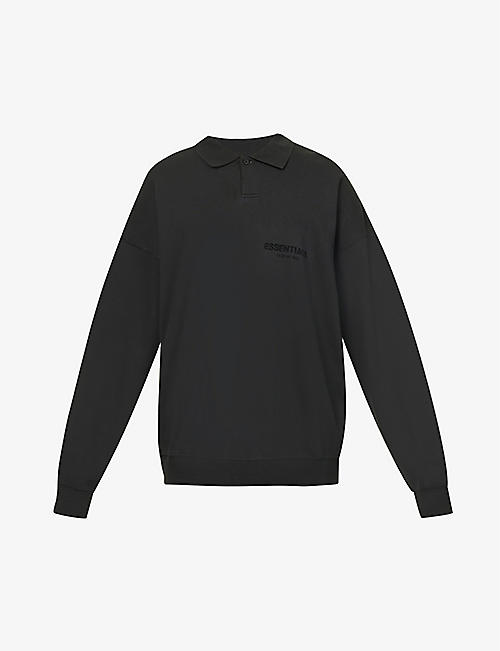 FOG X ESSENTIALS: ESSENTIALS brand-print long-sleeved relaxed-fit cotton-jersey polo shirt