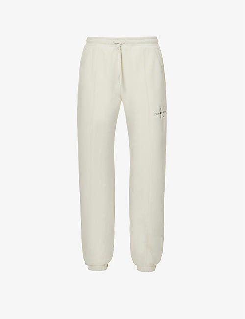 CALVIN KLEIN: Logo-embroidered tapered mid-rise fleece jogging bottoms
