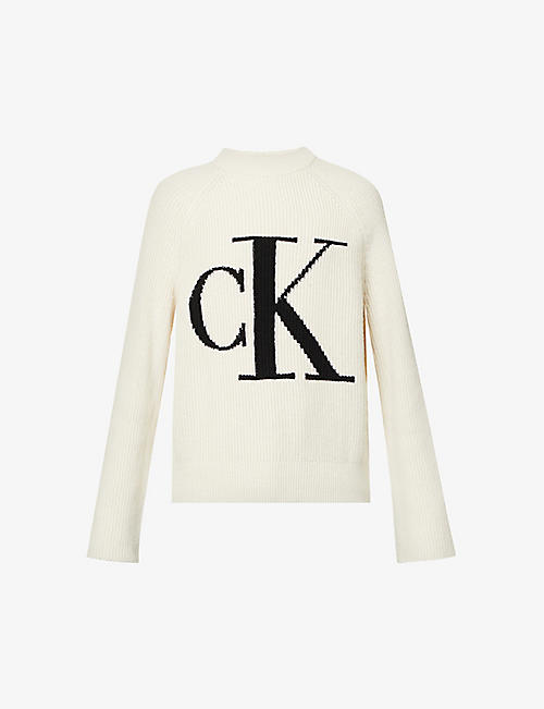 CALVIN KLEIN: CK logo-print woven-knit jumper