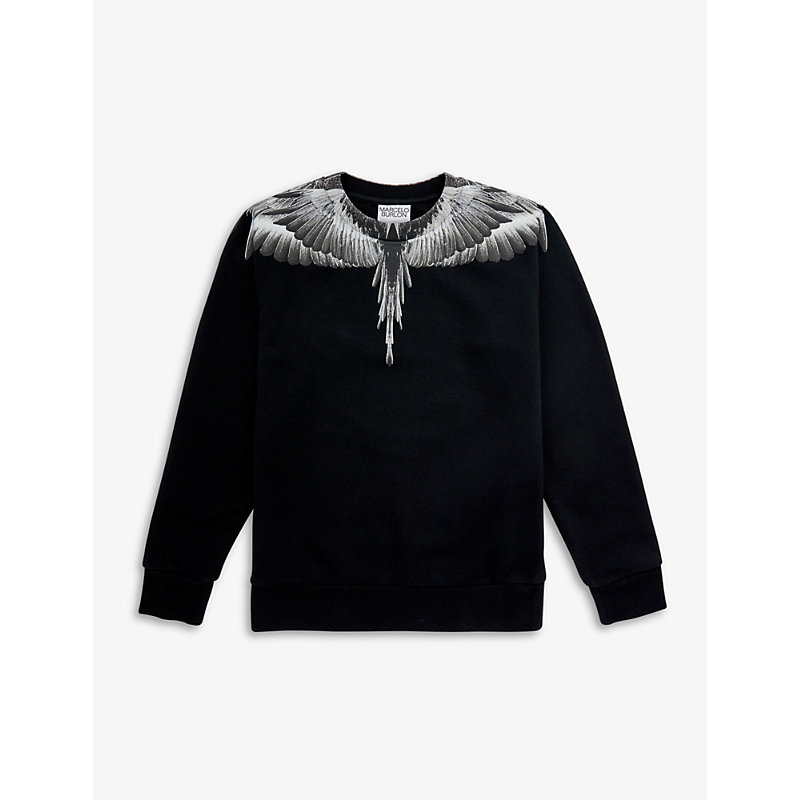 Marcelo Burlon County Of Milan Kids' Icon Wings Graphic-print Cotton-blend Sweatshirt 4-12 Years In Black Grey