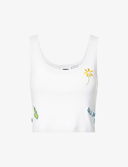 OBEY: Trise embroidered cotton-blend vest top