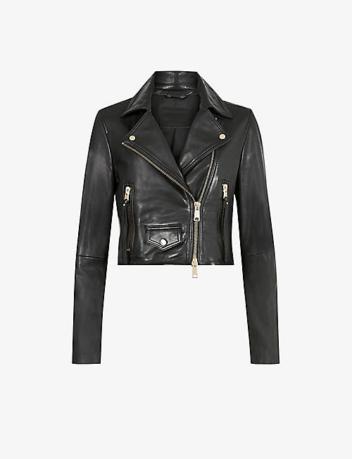 ALLSAINTS: Elora cropped leather biker jacket
