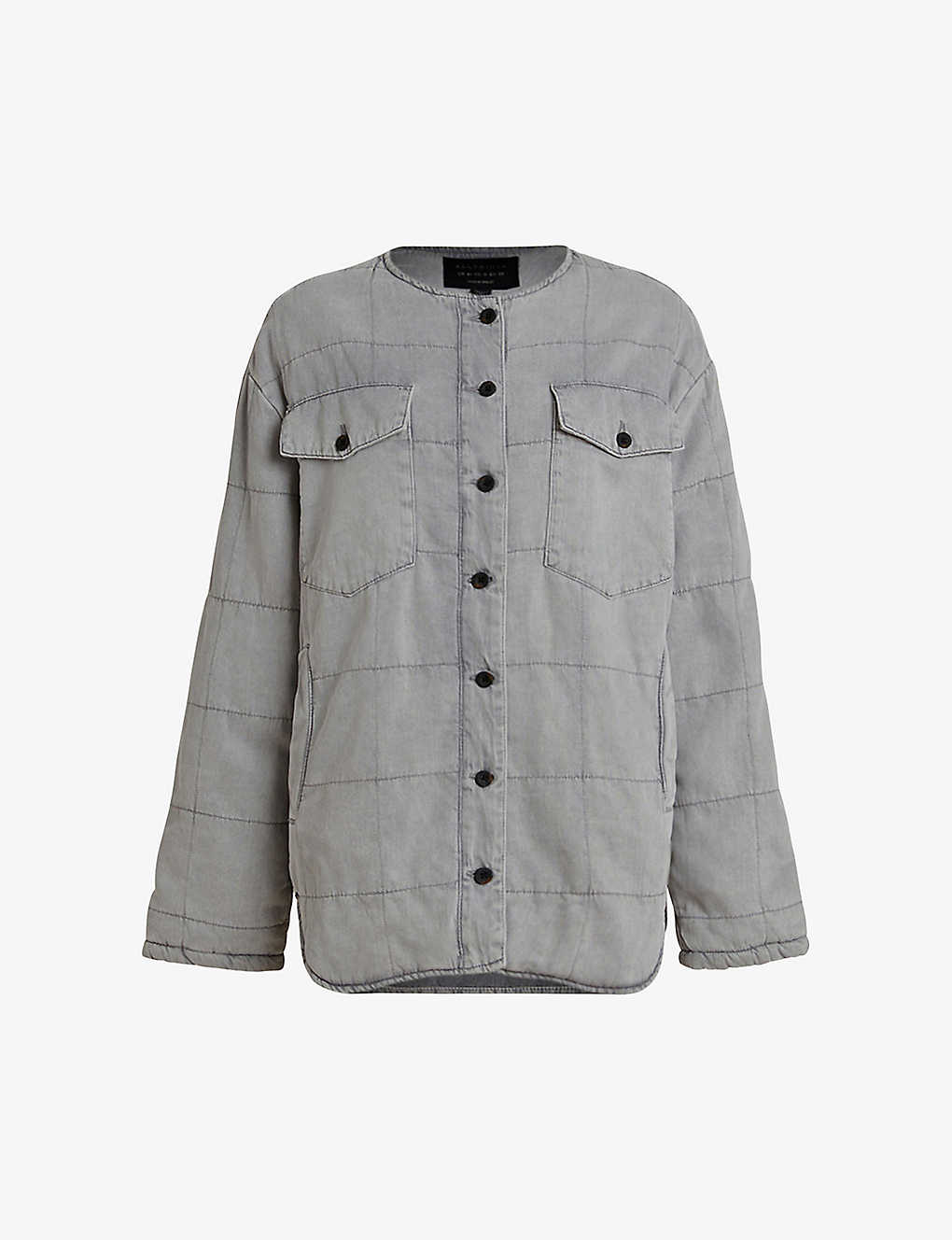 Shop Allsaints Women's Stone Grey Clark Patch-pocket Quilted Denim Liner Jacket