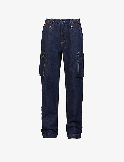 MAGDA BUTRYM: Buttoned-pocket relaxed-fit mid-rise denim cargo trousers