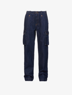 Magda Butrym Buttoned-pocket Relaxed-fit Mid-rise Denim Cargo Trousers In Navy