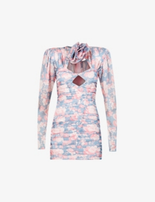 Magda Butrym Printed Silk Ruched Mini Dress In Blue