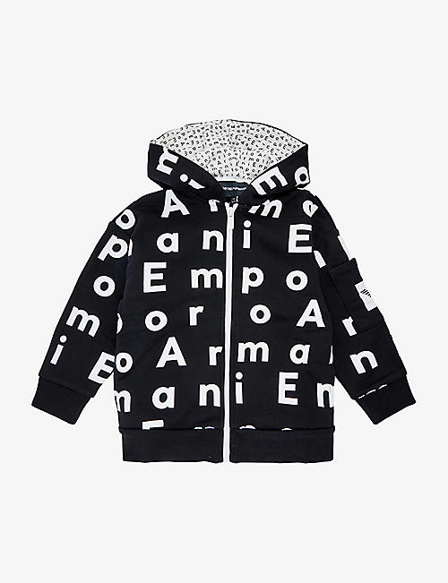 EMPORIO ARMANI: Lettering-print cotton-jersey hoody