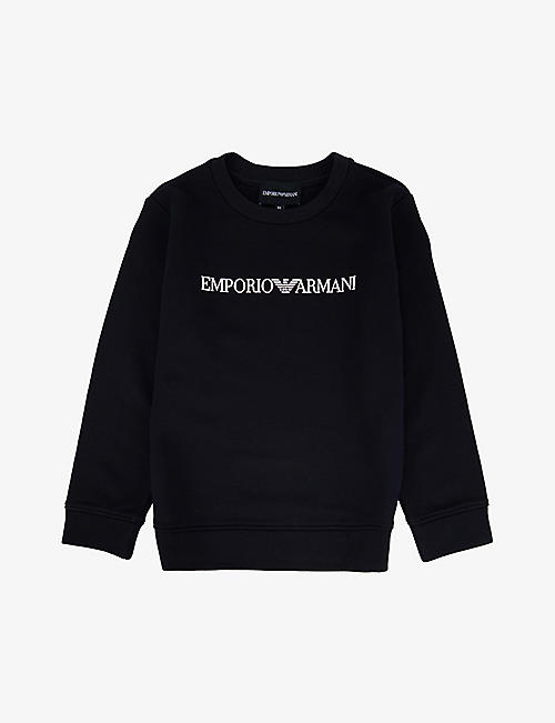 EMPORIO ARMANI: Spellout logo-print modal and cotton-blend sweatshirt 4-16 years