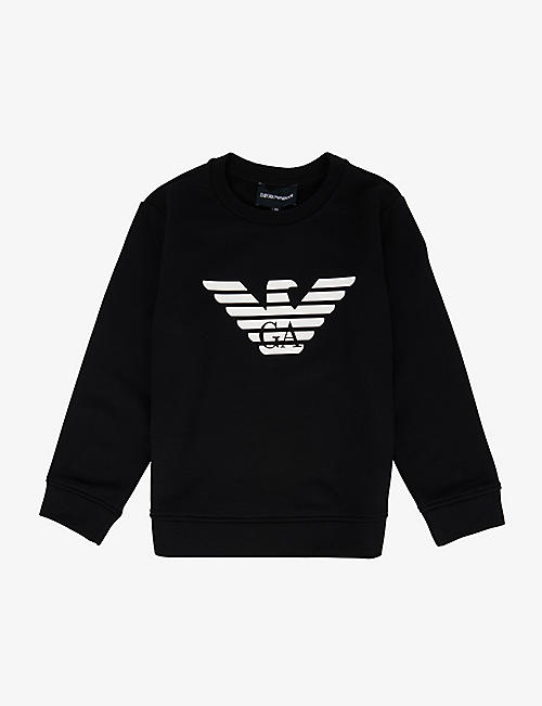EMPORIO ARMANI: Spellout logo-print modal and cotton-blend sweatshirt 4-16 years