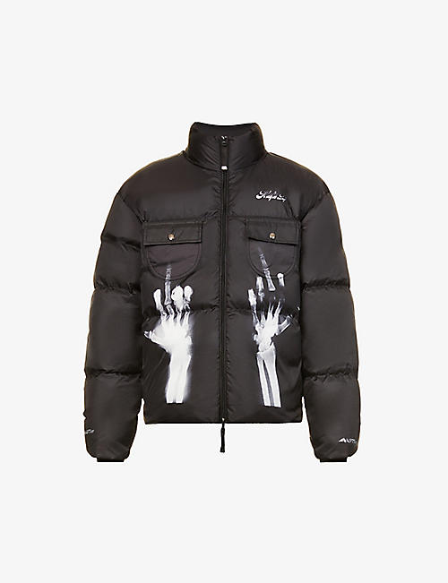 MSFTSREP: Middlefingers graphic-print quilted boxy-fit shell jacket