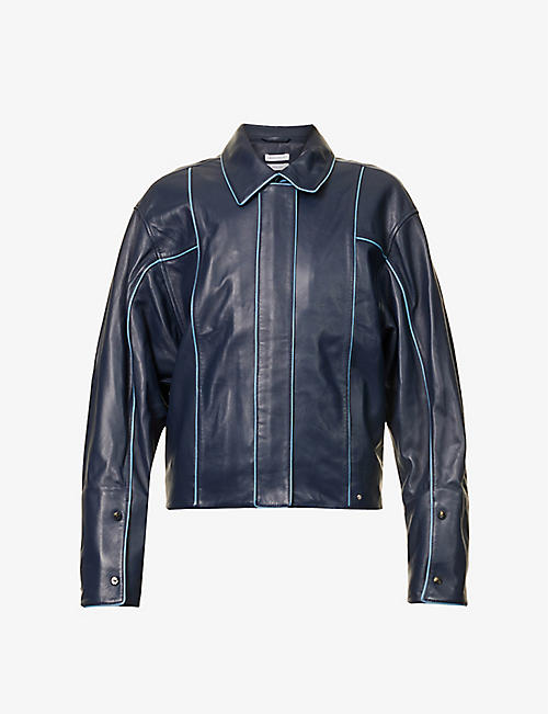 SAKS POTTS: Merge panelled contrast-trim leather jacket