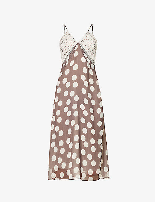 SAKS POTTS: Camile polka dot-print recycled-polyester midi dress