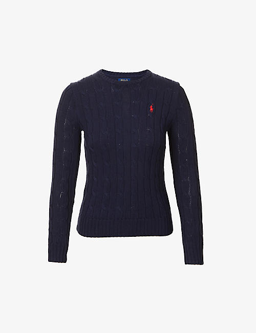 POLO RALPH LAUREN: Logo-embroidered cable-knit cotton jumper