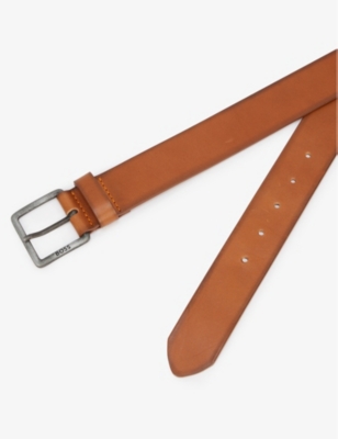 Logo-engraved leather belt