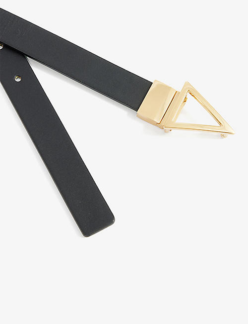 Bottega Veneta Leather Belt W/ Triangle Buckle in Black-Gold Womens Belts Bottega Veneta Belts White 