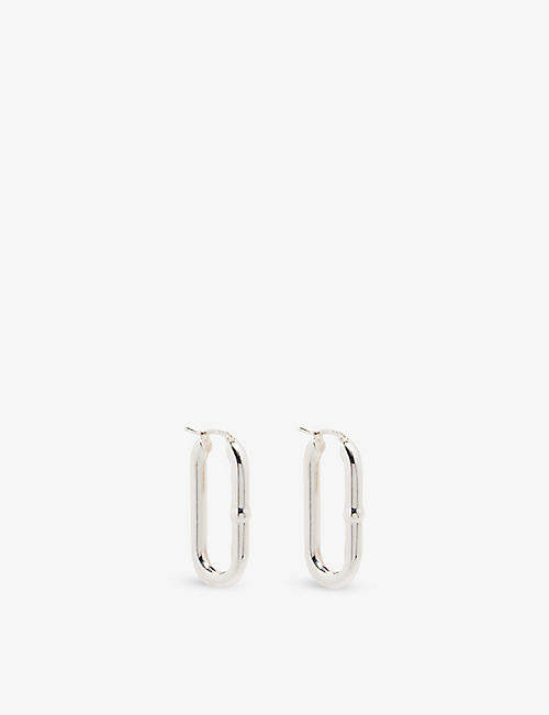 BOTTEGA VENETA: Oval embossed sterling silver hoop earrings