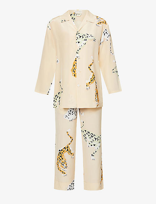 OLIVIA VON HALLE: Casablanca cat-print silk-crepe pyjama set