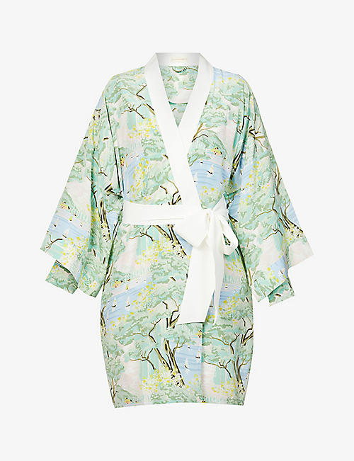 OLIVIA VON HALLE: Mimi short silk-crepe robe