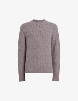 Allsaints Mens Washed Lilac Washed Ribbed Alpaca And Wool-blend Knitted Jumper
