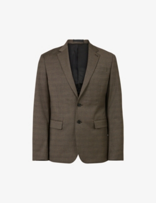 ALLSAINTS ALLSAINTS MEN'S BROWN LENOX CHECKED SINGLE-BREASTED STRETCH-RECYCLED POLYESTER BLEND BLAZER,58291864