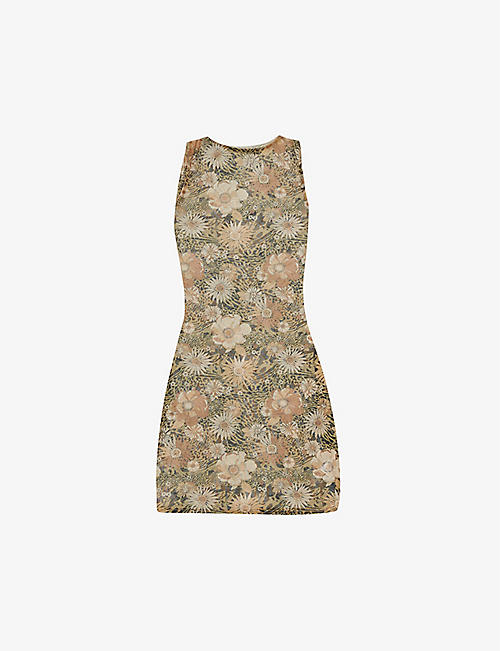 INAMORATA: Sol floral-print mesh mini dress