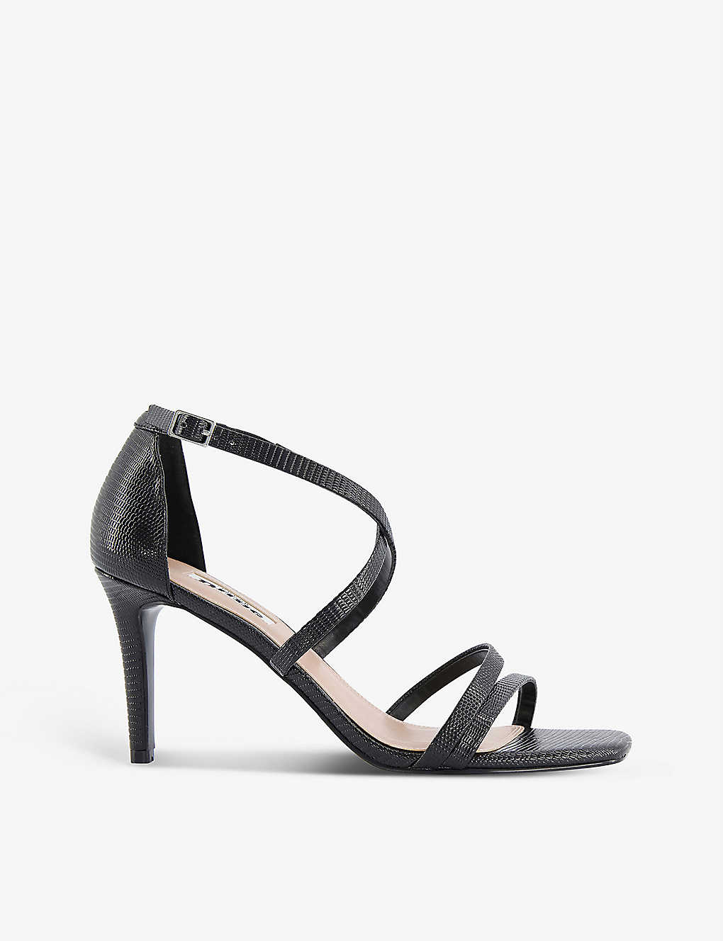 Dune Musical Lizard-embossed Faux-leather Heeled Sandals In Black-synthetic