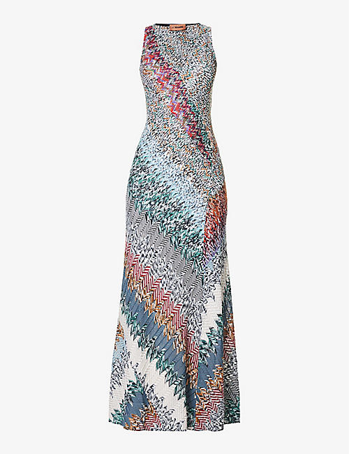 MISSONI: Geometric-pattern V-neck knitted maxi dress