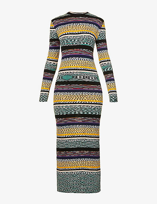MISSONI：条纹修身版型羊毛混纺长连衣裙