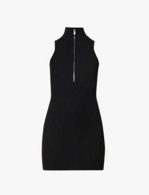 Alyx Black Ribbed Knit Zipper Dress In Black