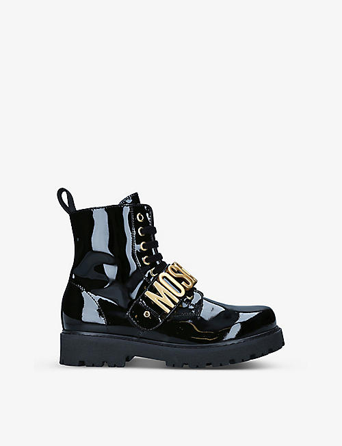 MOSCHINO: Logo-branded patent-leather boots 9-10 years
