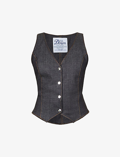 EB DENIM: Ava contrast-stitching denim waistcoat