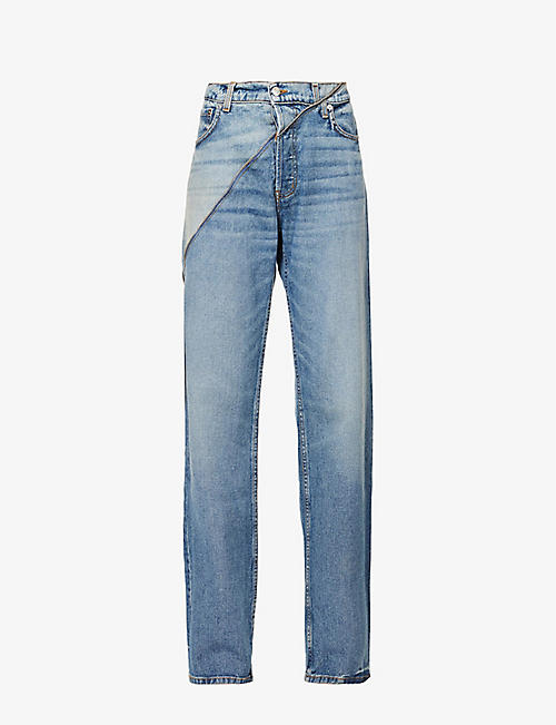 EB DENIM: Gemini zip-embellished straight-leg high-rise jeans