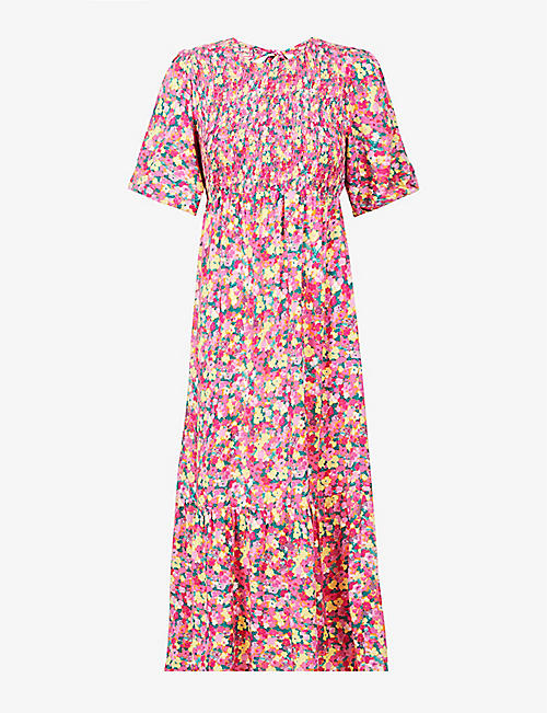 NOBODY'S CHILD: Kelsie floral-print smocked-panel woven midi dress