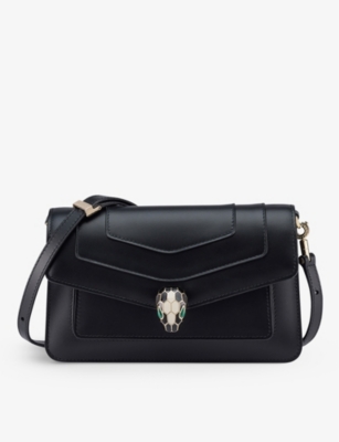 Shop Bvlgari Serpenti Forever East-west Leather Shoulder Bag In Black