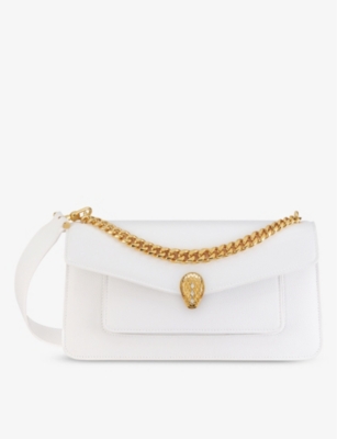 Bvlgari Women's Serpenti E/w Maxi Chain Leather Shoulder Bag In White