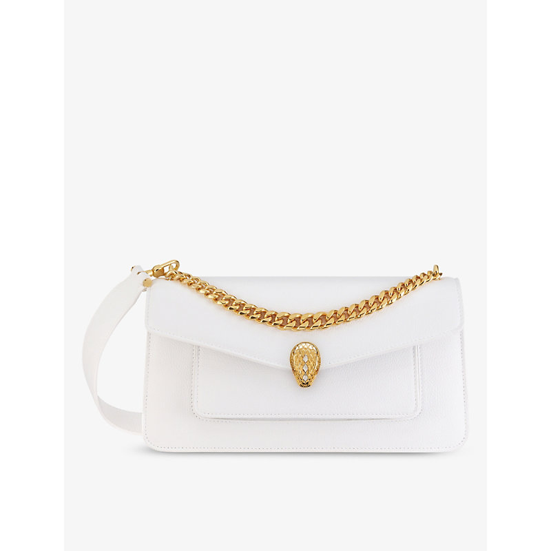 Bvlgari Women's Serpenti E/w Maxi Chain Leather Shoulder Bag In White