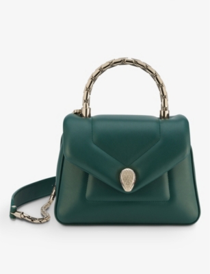 Bvlgari Womens Green Serpenti Reverse Leather Cross-body Bag