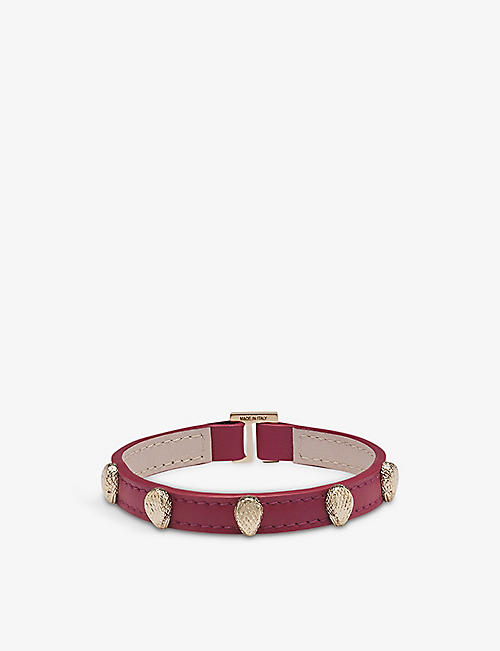 BVLGARI: Serpenti Forever leather and yellow gold-plated brass bracelet